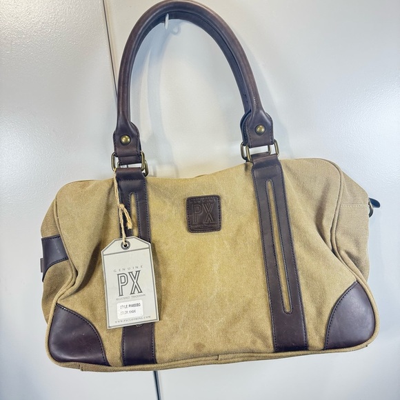 px genuine Handbags - PX Los Angeles Hand-held travel bag with brown and beige leather handles‎